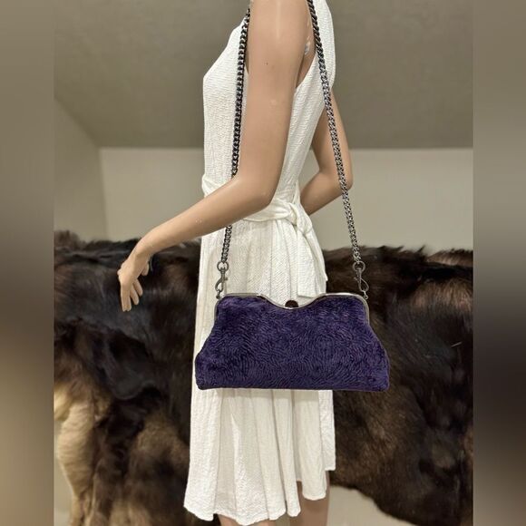 Purple Handmade Real Shearling leather Push Lock Shoulder Bag/Crossbody - Picture 9 of 16